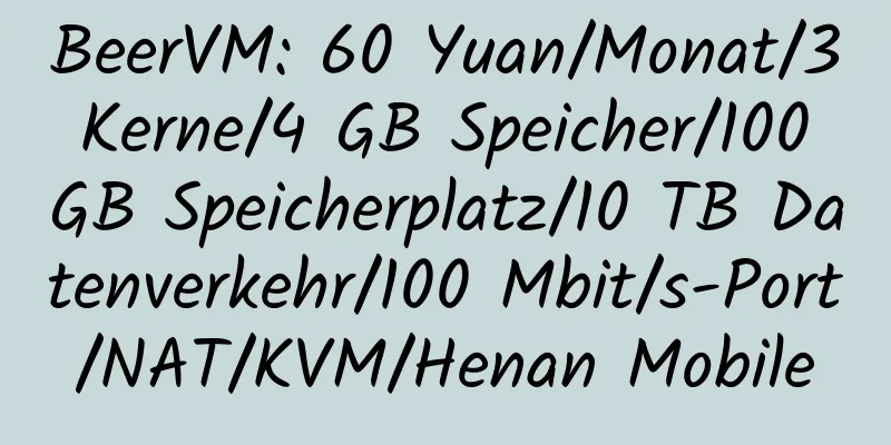 BeerVM: 60 Yuan/Monat/3 Kerne/4 GB Speicher/100 GB Speicherplatz/10 TB Datenverkehr/100 Mbit/s-Port/NAT/KVM/Henan Mobile