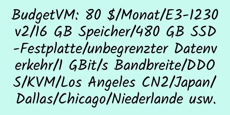 BudgetVM: 80 $/Monat/E3-1230v2/16 GB Speicher/480 GB SSD-Festplatte/unbegrenzter Datenverkehr/1 GBit/s Bandbreite/DDOS/KVM/Los Angeles CN2/Japan/Dallas/Chicago/Niederlande usw.