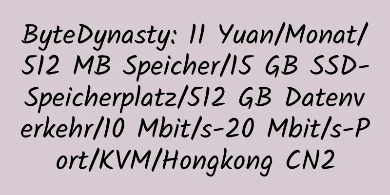 ByteDynasty: 11 Yuan/Monat/512 MB Speicher/15 GB SSD-Speicherplatz/512 GB Datenverkehr/10 Mbit/s-20 Mbit/s-Port/KVM/Hongkong CN2