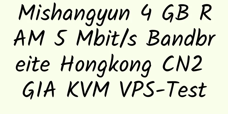 Mishangyun 4 GB RAM 5 Mbit/s Bandbreite Hongkong CN2 GIA KVM VPS-Test