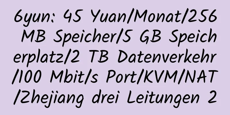 6yun: 45 Yuan/Monat/256 MB Speicher/5 GB Speicherplatz/2 TB Datenverkehr/100 Mbit/s Port/KVM/NAT/Zhejiang drei Leitungen 2