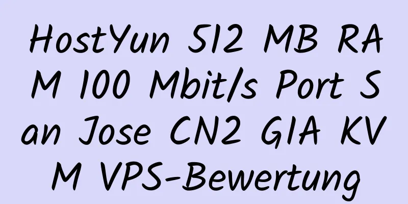 HostYun 512 MB RAM 100 Mbit/s Port San Jose CN2 GIA KVM VPS-Bewertung