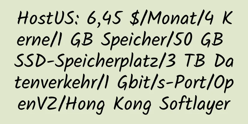 HostUS: 6,45 $/Monat/4 Kerne/1 GB Speicher/50 GB SSD-Speicherplatz/3 TB Datenverkehr/1 Gbit/s-Port/OpenVZ/Hong Kong Softlayer