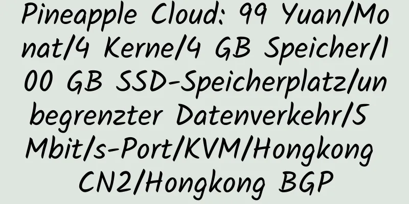 Pineapple Cloud: 99 Yuan/Monat/4 Kerne/4 GB Speicher/100 GB SSD-Speicherplatz/unbegrenzter Datenverkehr/5 Mbit/s-Port/KVM/Hongkong CN2/Hongkong BGP