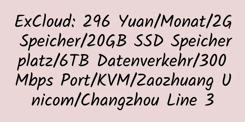 ExCloud: 296 Yuan/Monat/2G Speicher/20GB SSD Speicherplatz/6TB Datenverkehr/300Mbps Port/KVM/Zaozhuang Unicom/Changzhou Line 3