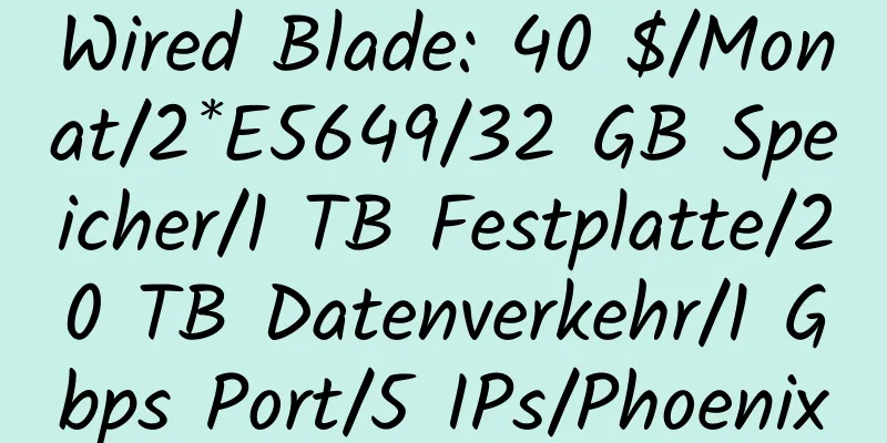 Wired Blade: 40 $/Monat/2*E5649/32 GB Speicher/1 TB Festplatte/20 TB Datenverkehr/1 Gbps Port/5 IPs/Phoenix