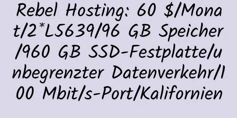 Rebel Hosting: 60 $/Monat/2*L5639/96 GB Speicher/960 GB SSD-Festplatte/unbegrenzter Datenverkehr/100 Mbit/s-Port/Kalifornien