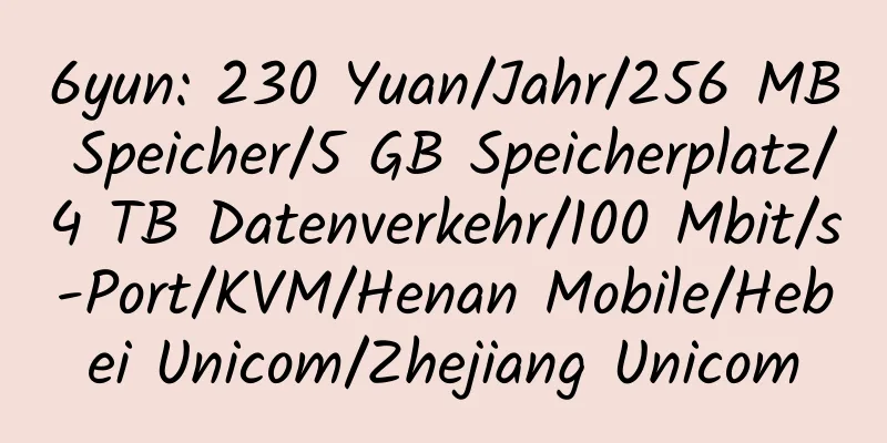 6yun: 230 Yuan/Jahr/256 MB Speicher/5 GB Speicherplatz/4 TB Datenverkehr/100 Mbit/s-Port/KVM/Henan Mobile/Hebei Unicom/Zhejiang Unicom