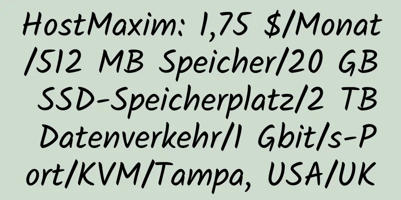 HostMaxim: 1,75 $/Monat/512 MB Speicher/20 GB SSD-Speicherplatz/2 TB Datenverkehr/1 Gbit/s-Port/KVM/Tampa, USA/UK