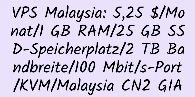 VPS Malaysia: 5,25 $/Monat/1 GB RAM/25 GB SSD-Speicherplatz/2 TB Bandbreite/100 Mbit/s-Port/KVM/Malaysia CN2 GIA