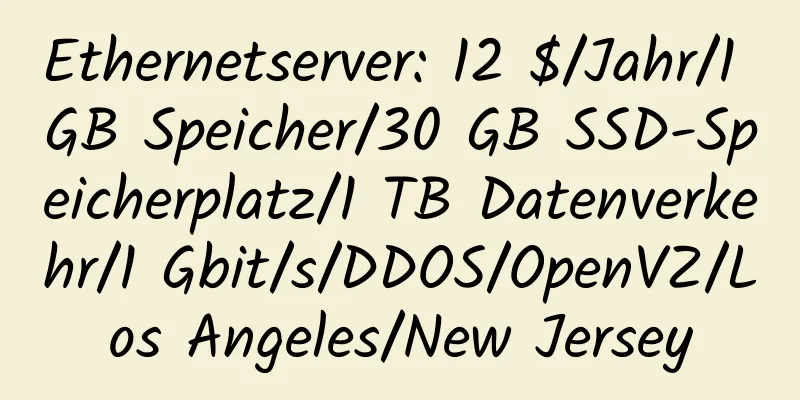 Ethernetserver: 12 $/Jahr/1 GB Speicher/30 GB SSD-Speicherplatz/1 TB Datenverkehr/1 Gbit/s/DDOS/OpenVZ/Los Angeles/New Jersey