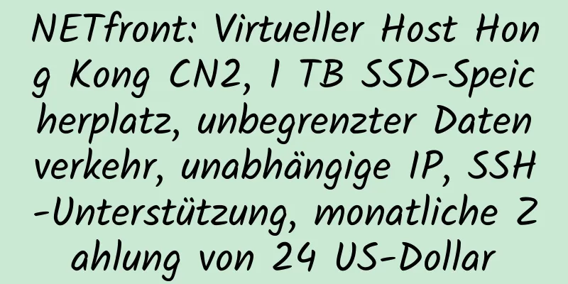 NETfront: Virtueller Host Hong Kong CN2, 1 TB SSD-Speicherplatz, unbegrenzter Datenverkehr, unabhängige IP, SSH-Unterstützung, monatliche Zahlung von 24 US-Dollar