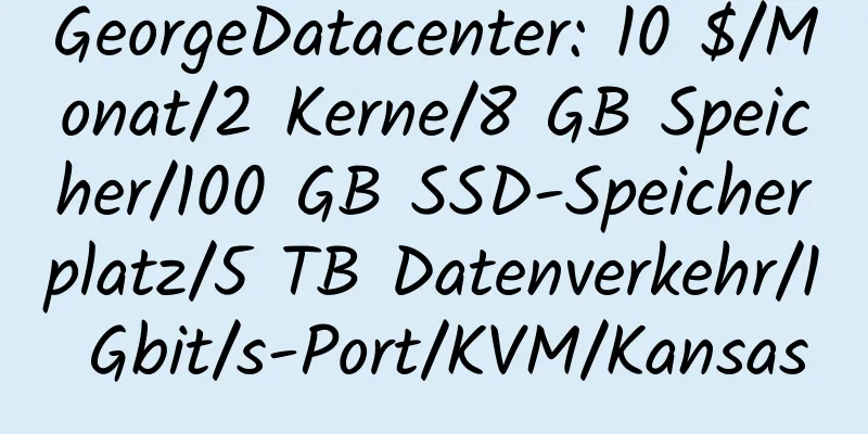 GeorgeDatacenter: 10 $/Monat/2 Kerne/8 GB Speicher/100 GB SSD-Speicherplatz/5 TB Datenverkehr/1 Gbit/s-Port/KVM/Kansas