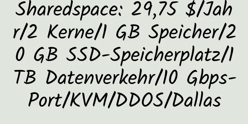 Sharedspace: 29,75 $/Jahr/2 Kerne/1 GB Speicher/20 GB SSD-Speicherplatz/1 TB Datenverkehr/10 Gbps-Port/KVM/DDOS/Dallas