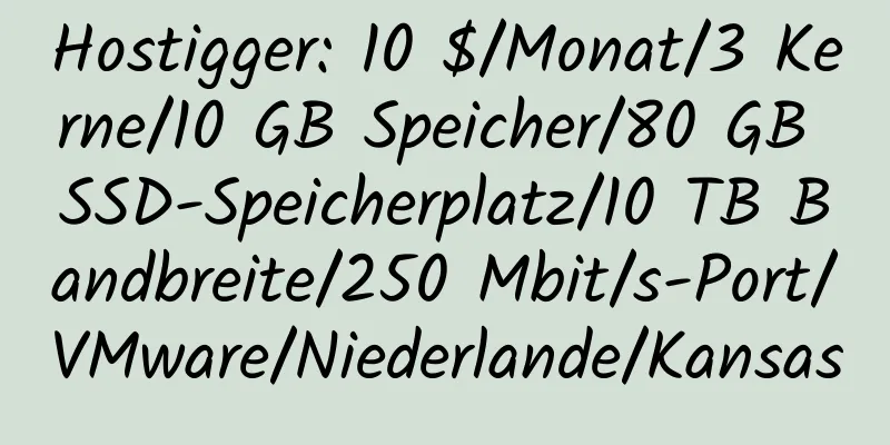 Hostigger: 10 $/Monat/3 Kerne/10 GB Speicher/80 GB SSD-Speicherplatz/10 TB Bandbreite/250 Mbit/s-Port/VMware/Niederlande/Kansas