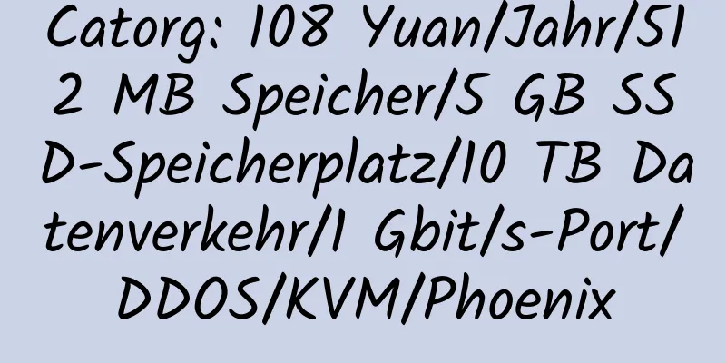 Catorg: 108 Yuan/Jahr/512 MB Speicher/5 GB SSD-Speicherplatz/10 TB Datenverkehr/1 Gbit/s-Port/DDOS/KVM/Phoenix