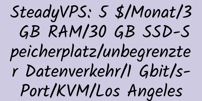 SteadyVPS: 5 $/Monat/3 GB RAM/30 GB SSD-Speicherplatz/unbegrenzter Datenverkehr/1 Gbit/s-Port/KVM/Los Angeles