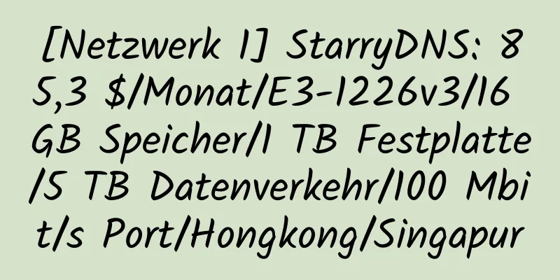 [Netzwerk 1] StarryDNS: 85,3 $/Monat/E3-1226v3/16 GB Speicher/1 TB Festplatte/5 TB Datenverkehr/100 Mbit/s Port/Hongkong/Singapur