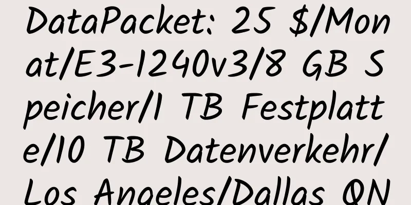 DataPacket: 25 $/Monat/E3-1240v3/8 GB Speicher/1 TB Festplatte/10 TB Datenverkehr/Los Angeles/Dallas QN