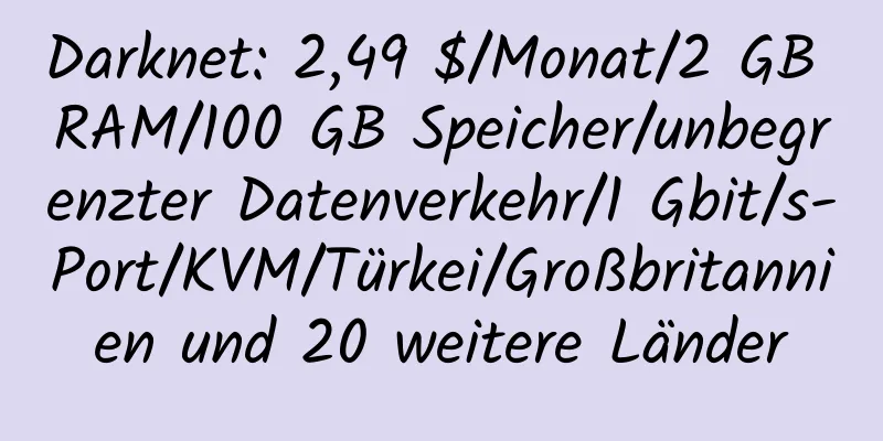 Darknet: 2,49 $/Monat/2 GB RAM/100 GB Speicher/unbegrenzter Datenverkehr/1 Gbit/s-Port/KVM/Türkei/Großbritannien und 20 weitere Länder