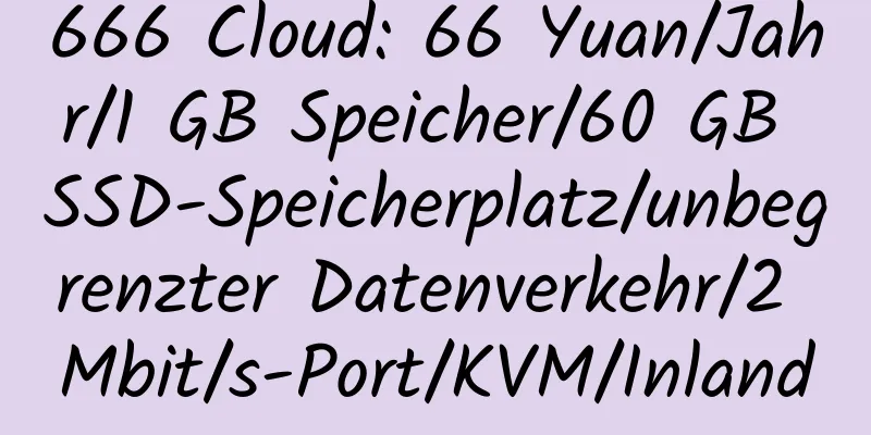 666 Cloud: 66 Yuan/Jahr/1 GB Speicher/60 GB SSD-Speicherplatz/unbegrenzter Datenverkehr/2 Mbit/s-Port/KVM/Inland