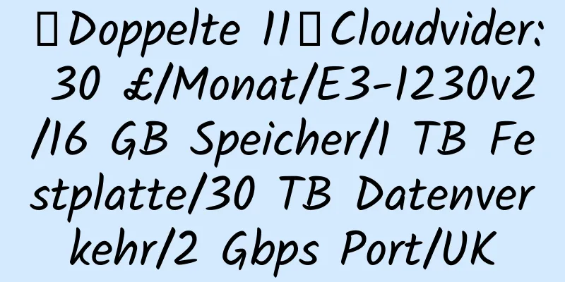 【Doppelte 11】Cloudvider: 30 £/Monat/E3-1230v2/16 GB Speicher/1 TB Festplatte/30 TB Datenverkehr/2 Gbps Port/UK