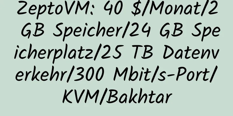 ZeptoVM: 40 $/Monat/2 GB Speicher/24 GB Speicherplatz/25 TB Datenverkehr/300 Mbit/s-Port/KVM/Bakhtar