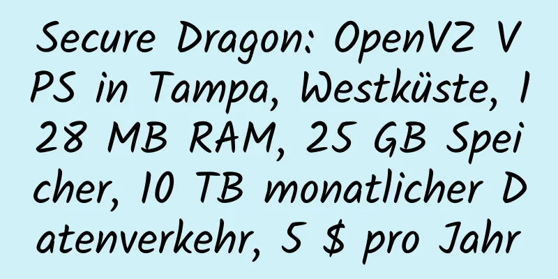 Secure Dragon: OpenVZ VPS in Tampa, Westküste, 128 MB RAM, 25 GB Speicher, 10 TB monatlicher Datenverkehr, 5 $ pro Jahr