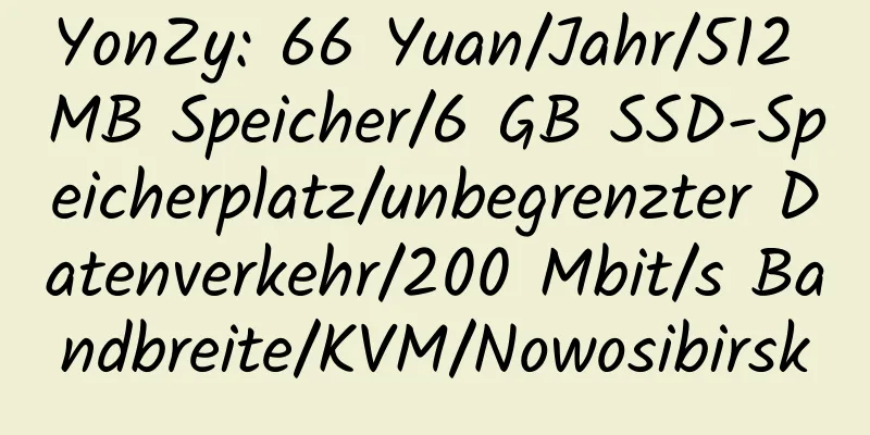 YonZy: 66 Yuan/Jahr/512 MB Speicher/6 GB SSD-Speicherplatz/unbegrenzter Datenverkehr/200 Mbit/s Bandbreite/KVM/Nowosibirsk