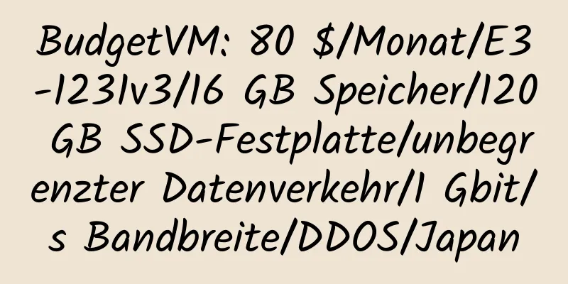 BudgetVM: 80 $/Monat/E3-1231v3/16 GB Speicher/120 GB SSD-Festplatte/unbegrenzter Datenverkehr/1 Gbit/s Bandbreite/DDOS/Japan