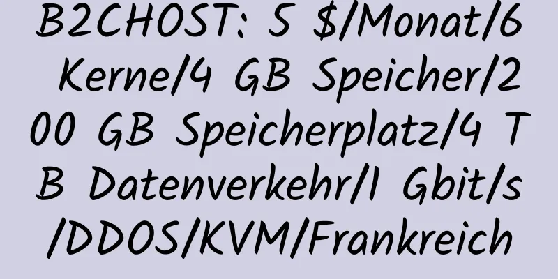 B2CHOST: 5 $/Monat/6 Kerne/4 GB Speicher/200 GB Speicherplatz/4 TB Datenverkehr/1 Gbit/s/DDOS/KVM/Frankreich