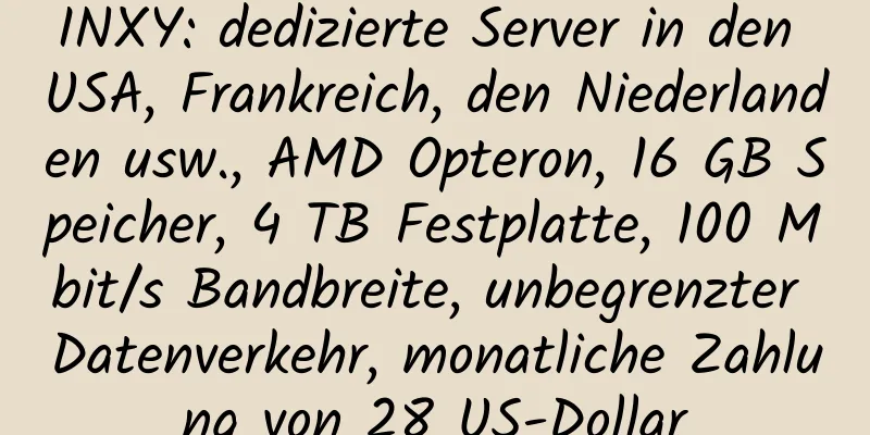 INXY: dedizierte Server in den USA, Frankreich, den Niederlanden usw., AMD Opteron, 16 GB Speicher, 4 TB Festplatte, 100 Mbit/s Bandbreite, unbegrenzter Datenverkehr, monatliche Zahlung von 28 US-Dollar