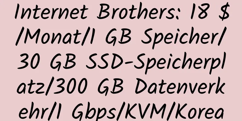 Internet Brothers: 18 $/Monat/1 GB Speicher/30 GB SSD-Speicherplatz/300 GB Datenverkehr/1 Gbps/KVM/Korea