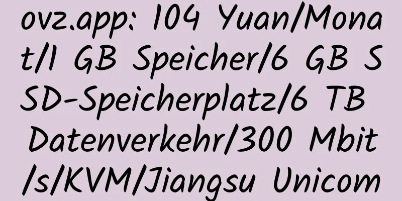 ovz.app: 104 Yuan/Monat/1 GB Speicher/6 GB SSD-Speicherplatz/6 TB Datenverkehr/300 Mbit/s/KVM/Jiangsu Unicom