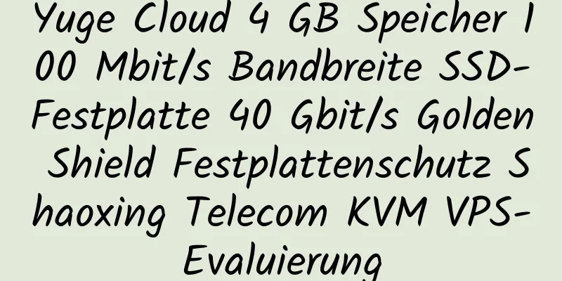 Yuge Cloud 4 GB Speicher 100 Mbit/s Bandbreite SSD-Festplatte 40 Gbit/s Golden Shield Festplattenschutz Shaoxing Telecom KVM VPS-Evaluierung