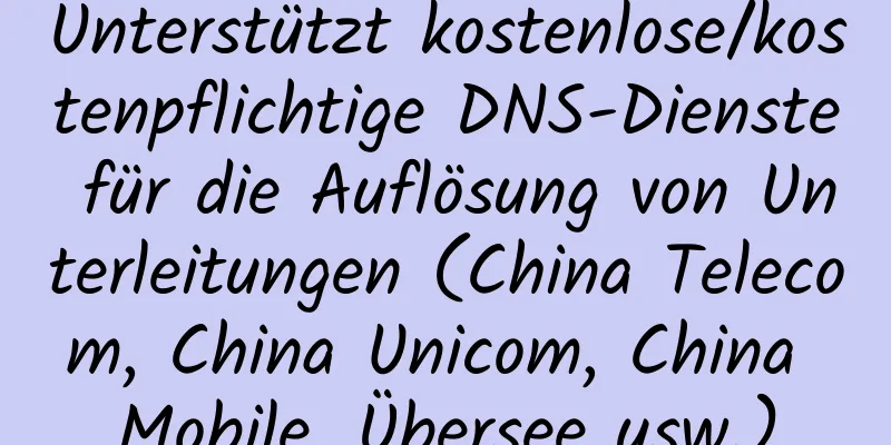 Unterstützt kostenlose/kostenpflichtige DNS-Dienste für die Auflösung von Unterleitungen (China Telecom, China Unicom, China Mobile, Übersee usw.)