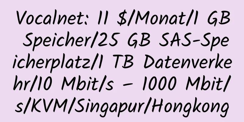 Vocalnet: 11 $/Monat/1 GB Speicher/25 GB SAS-Speicherplatz/1 TB Datenverkehr/10 Mbit/s – 1000 Mbit/s/KVM/Singapur/Hongkong