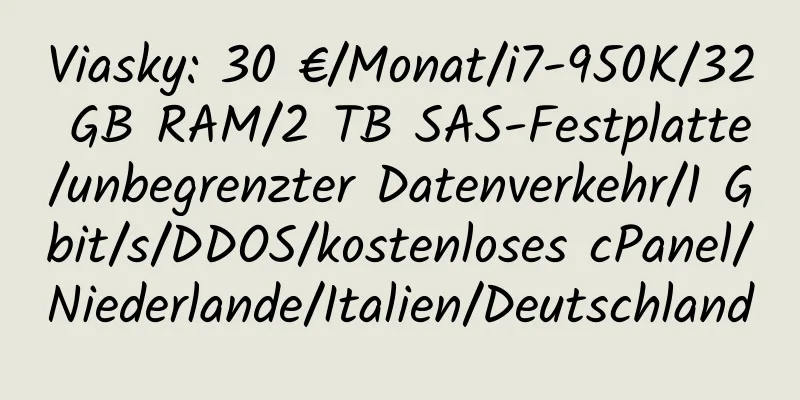 Viasky: 30 €/Monat/i7-950K/32 GB RAM/2 TB SAS-Festplatte/unbegrenzter Datenverkehr/1 Gbit/s/DDOS/kostenloses cPanel/Niederlande/Italien/Deutschland