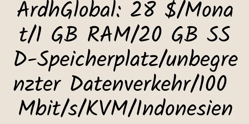 ArdhGlobal: 28 $/Monat/1 GB RAM/20 GB SSD-Speicherplatz/unbegrenzter Datenverkehr/100 Mbit/s/KVM/Indonesien