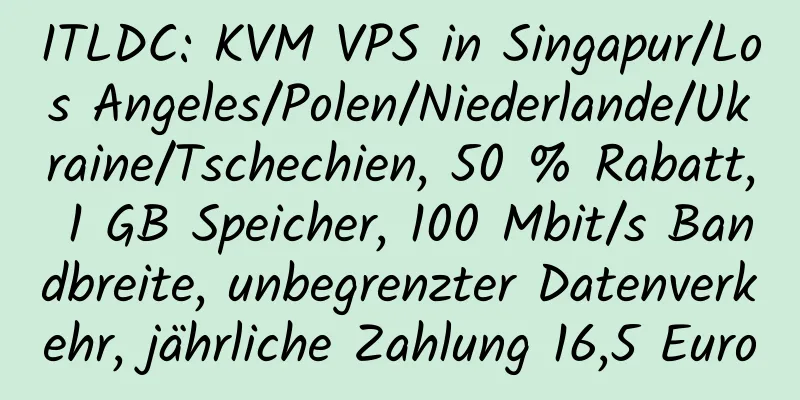 ITLDC: KVM VPS in Singapur/Los Angeles/Polen/Niederlande/Ukraine/Tschechien, 50 % Rabatt, 1 GB Speicher, 100 Mbit/s Bandbreite, unbegrenzter Datenverkehr, jährliche Zahlung 16,5 Euro