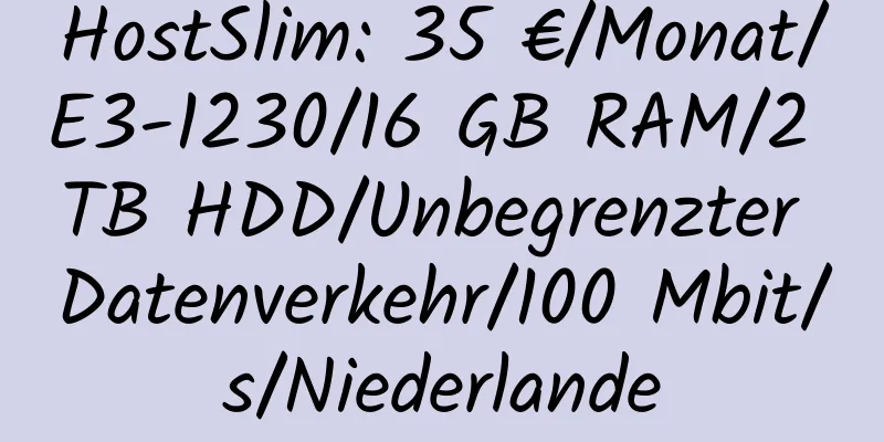 HostSlim: 35 €/Monat/E3-1230/16 GB RAM/2 TB HDD/Unbegrenzter Datenverkehr/100 Mbit/s/Niederlande