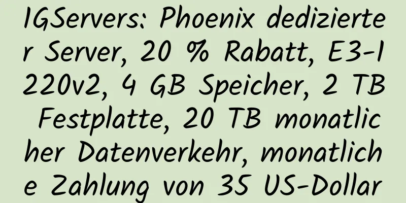 1GServers: Phoenix dedizierter Server, 20 % Rabatt, E3-1220v2, 4 GB Speicher, 2 TB Festplatte, 20 TB monatlicher Datenverkehr, monatliche Zahlung von 35 US-Dollar