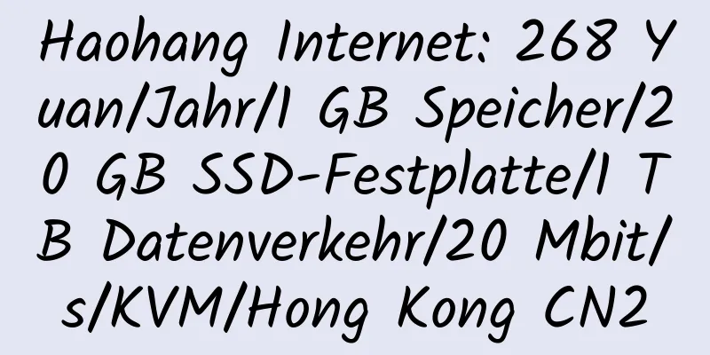 Haohang Internet: 268 Yuan/Jahr/1 GB Speicher/20 GB SSD-Festplatte/1 TB Datenverkehr/20 Mbit/s/KVM/Hong Kong CN2