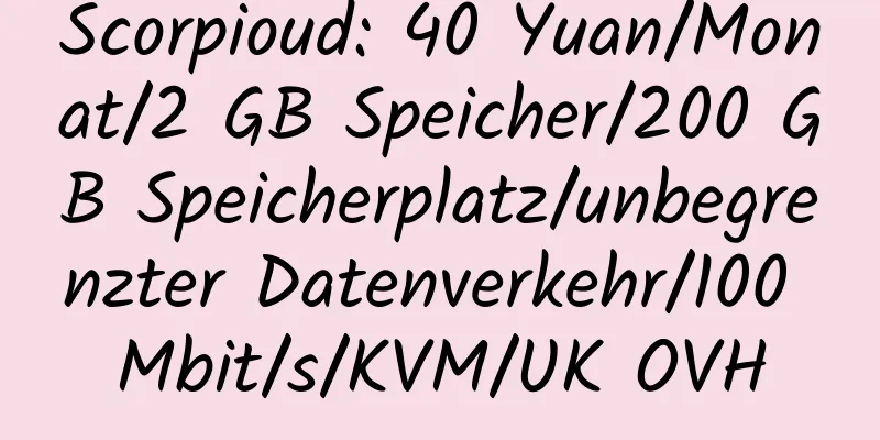 Scorpioud: 40 Yuan/Monat/2 GB Speicher/200 GB Speicherplatz/unbegrenzter Datenverkehr/100 Mbit/s/KVM/UK OVH