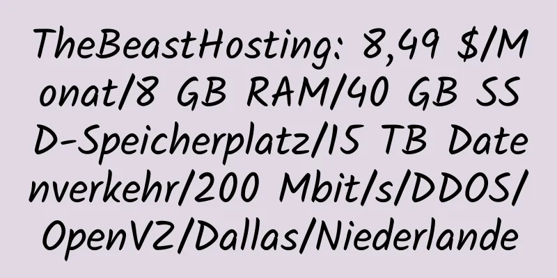 TheBeastHosting: 8,49 $/Monat/8 GB RAM/40 GB SSD-Speicherplatz/15 TB Datenverkehr/200 Mbit/s/DDOS/OpenVZ/Dallas/Niederlande