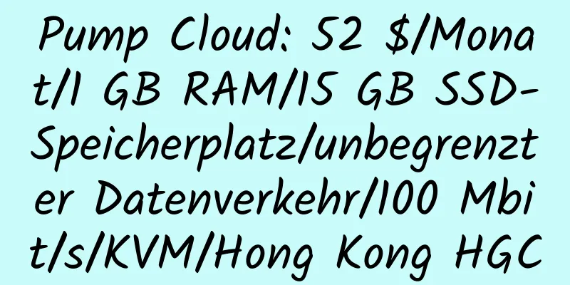 Pump Cloud: 52 $/Monat/1 GB RAM/15 GB SSD-Speicherplatz/unbegrenzter Datenverkehr/100 Mbit/s/KVM/Hong Kong HGC