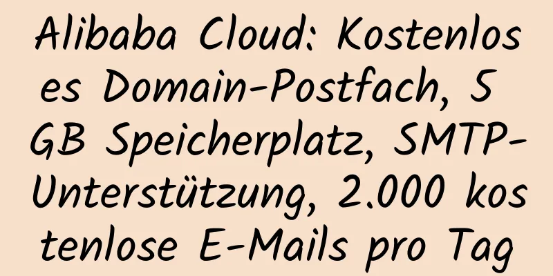 Alibaba Cloud: Kostenloses Domain-Postfach, 5 GB Speicherplatz, SMTP-Unterstützung, 2.000 kostenlose E-Mails pro Tag