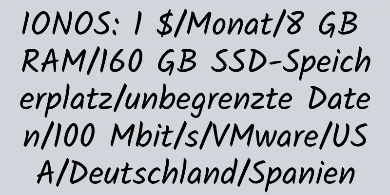 IONOS: 1 $/Monat/8 GB RAM/160 GB SSD-Speicherplatz/unbegrenzte Daten/100 Mbit/s/VMware/USA/Deutschland/Spanien