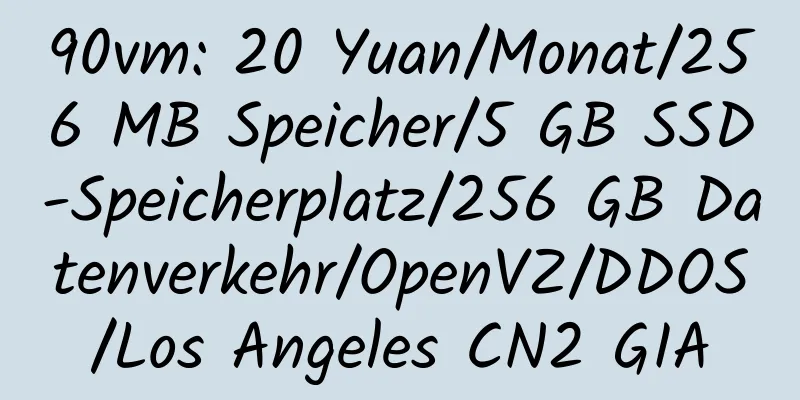 90vm: 20 Yuan/Monat/256 MB Speicher/5 GB SSD-Speicherplatz/256 GB Datenverkehr/OpenVZ/DDOS/Los Angeles CN2 GIA