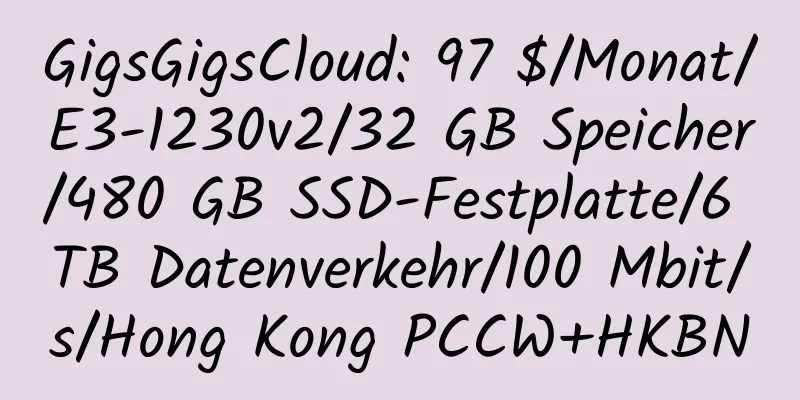 GigsGigsCloud: 97 $/Monat/E3-1230v2/32 GB Speicher/480 GB SSD-Festplatte/6 TB Datenverkehr/100 Mbit/s/Hong Kong PCCW+HKBN